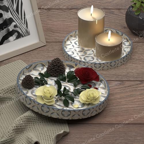 Castleite Ember Decorative Round Wooden Tray Set of 2 Handcrafted Trays for Serving, Use in Kitchen, Dining Table, Decor or Storage - Epoxy Resin Coated - Large, Small (Glacione) - Image 3