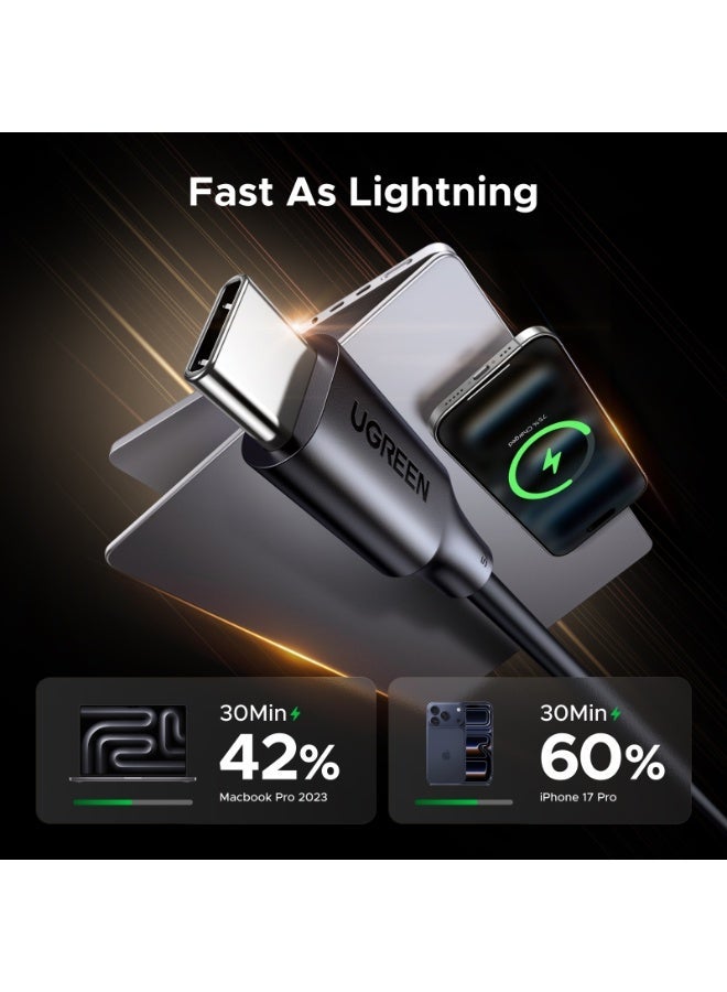 يو جرين كابل شحن تايب سي بقوة 100 وات بطول 2 متر، كابل شحن سريع من البولي فينيل كلوريد PD، كابل USB C لأجهزة سلسلة ايفون 16 و 15 وماك بوك اير برو وآيباد برو إير ميني وسامسونج جالكسي S25 S24 ألترا وشاومي هونور ولابتوب هواوي 2M 2Pack - Image 3
