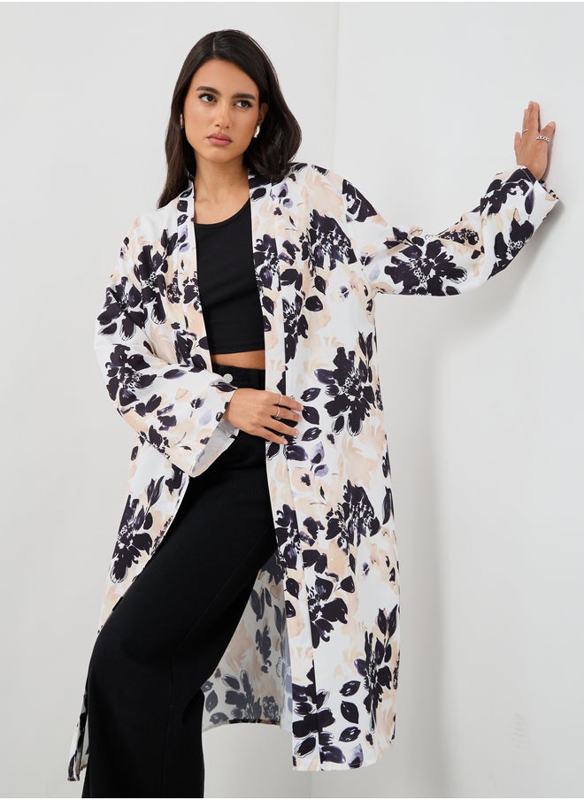 Styli Styli Floral Print Regular Fit Knee Length Kimono with Slit  - Image 1