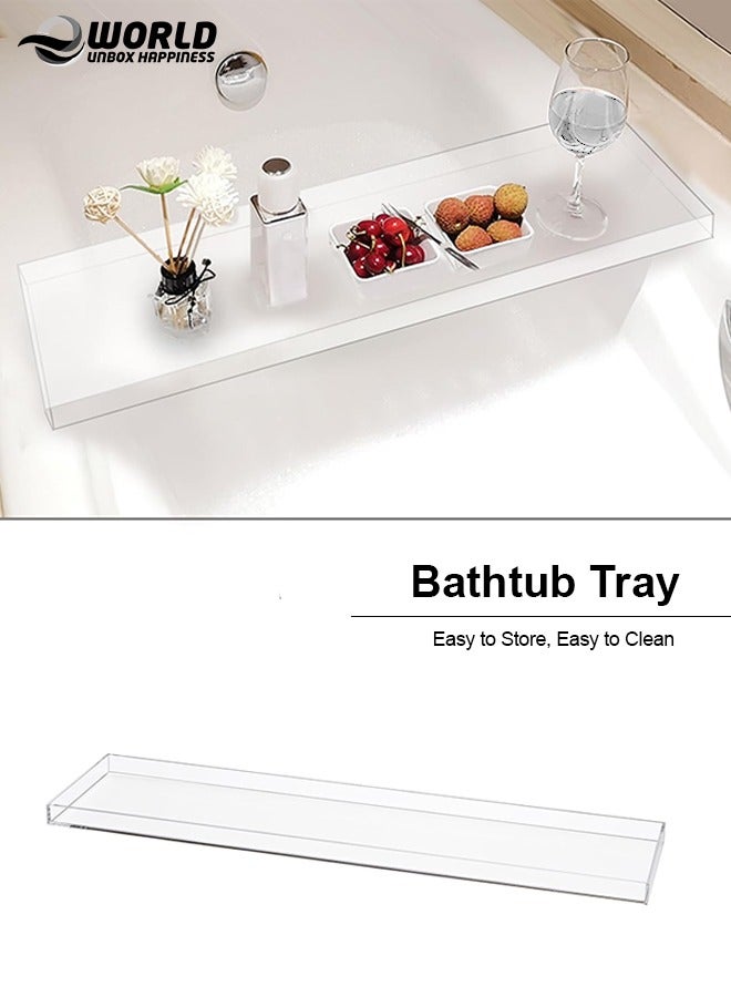 إي وورلد صينية بانيو شفافة أنيقة، منظم حمام بطول يناسب جميع أحواض الاستحمام، لتنظيم الصابون والمناشف والشموع والنباتات والمزيد. الأبعاد: 32.2 × 7.8 × 1.18 بوصة - Image 1