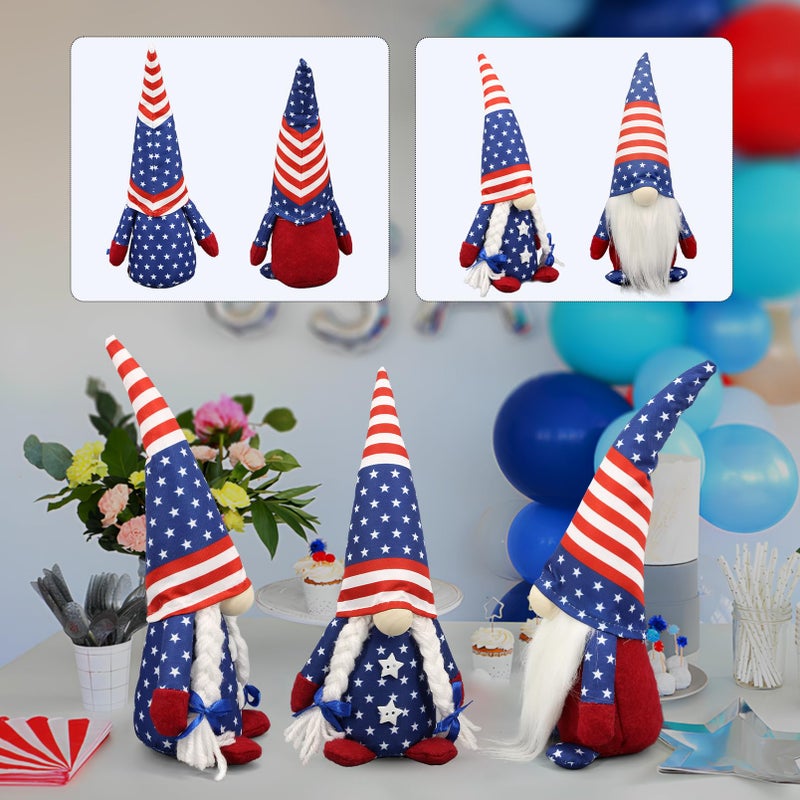 Lovinland 4th of July Decorations - Memorial Day Decorations - 250th Anniversary Patriotic USA Gnomes for Home - Fourth of July for Office, Indoor - 250 Years America Red White Blue Figurines Merchandise - Image 3
