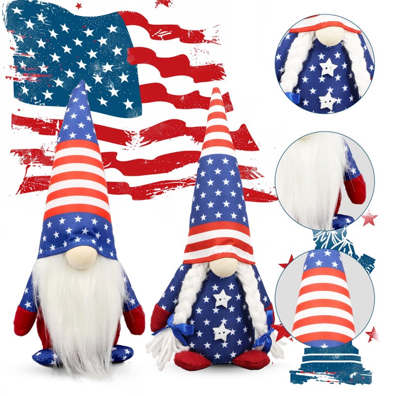 Lovinland 4th of July Decorations - Memorial Day Decorations - 250th Anniversary Patriotic USA Gnomes for Home - Fourth of July for Office, Indoor - 250 Years America Red White Blue Figurines Merchandise - Image 4