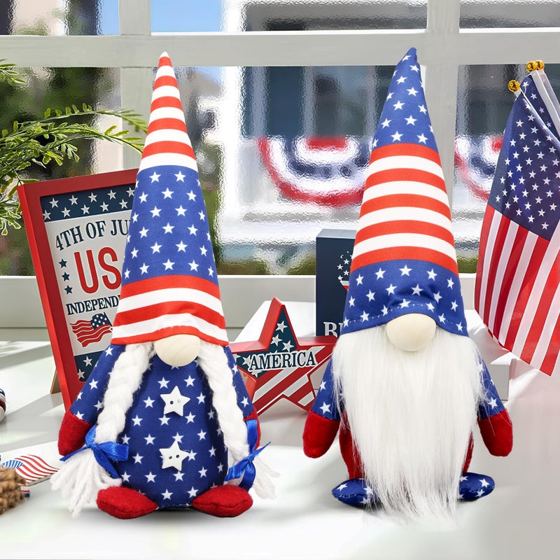 Lovinland 4th of July Decorations - Memorial Day Decorations - 250th Anniversary Patriotic USA Gnomes for Home - Fourth of July for Office, Indoor - 250 Years America Red White Blue Figurines Merchandise - Image 1