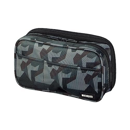 LIHIT LAB Large Capacity Double Zipper Pencil Case For School Office College, Big Capacity 6 Compartments Pencil Bag Holder Adults Teen Boys Girls, Travel Cosmetics Storage, Green Camo (A7555-131) - Image 1