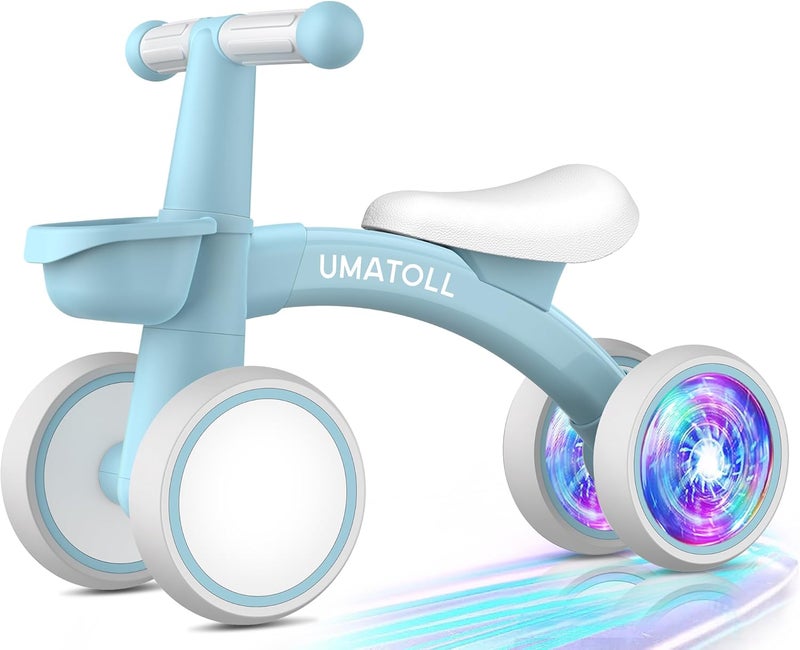 Umatoll Colorful Lighting Baby Balance Bike for 1 Year Old Boys Girls, 12-24 Months Toddler Bike with Basket, Adjustable Seat, First Birthday Gift - Image 1