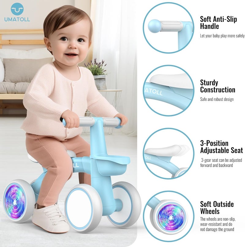 Umatoll Colorful Lighting Baby Balance Bike for 1 Year Old Boys Girls, 12-24 Months Toddler Bike with Basket, Adjustable Seat, First Birthday Gift - Image 3