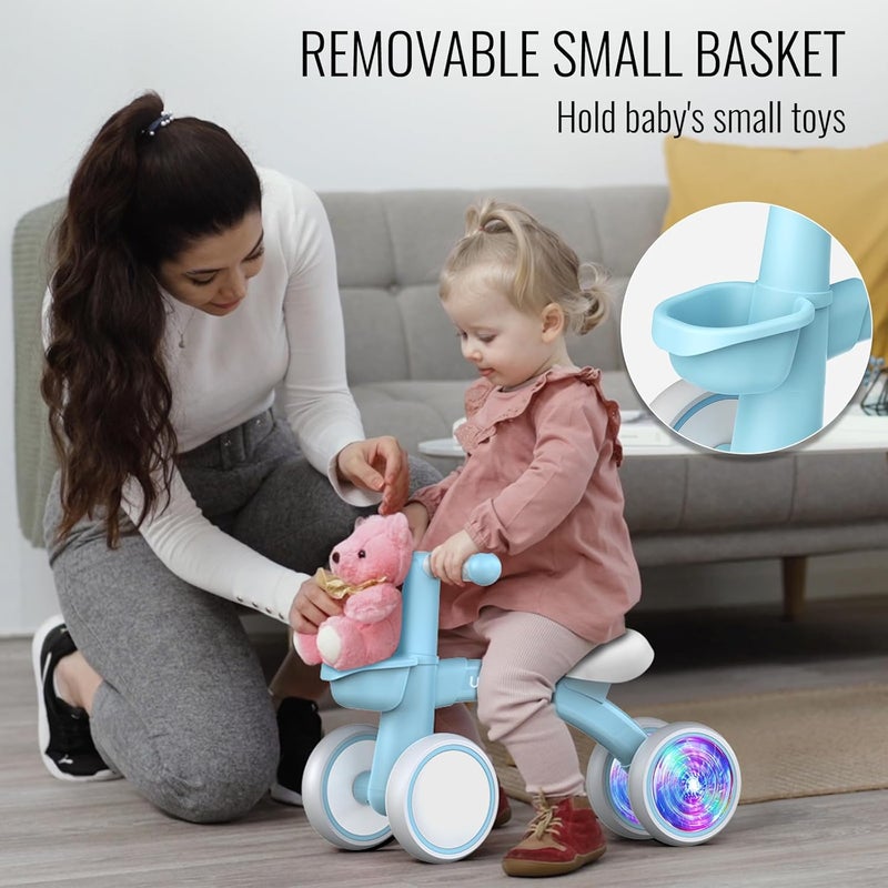 Umatoll Colorful Lighting Baby Balance Bike for 1 Year Old Boys Girls, 12-24 Months Toddler Bike with Basket, Adjustable Seat, First Birthday Gift - Image 4