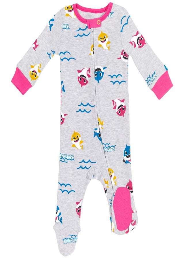 Pinkfong Baby Shark Newborn Baby Girls 2 Pack Zip Up Sleep N' Play Coveralls Pink/Gray 0-3 Months - Image 2