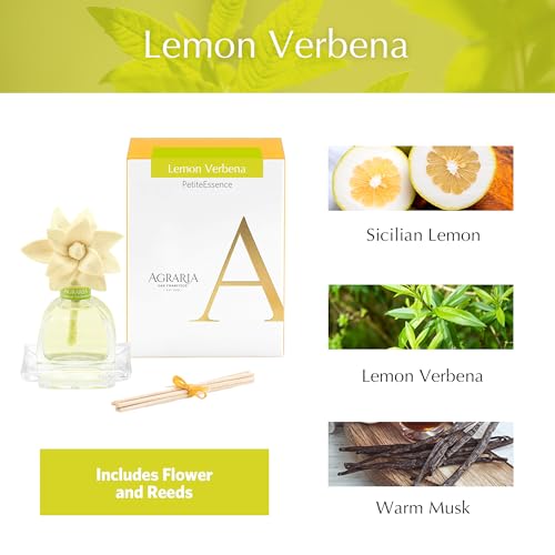 AGRARIA Lemon Verbena Scented PetiteEssence Diffuser, 1.7 Ounces with Reeds and a Flower - Image 3