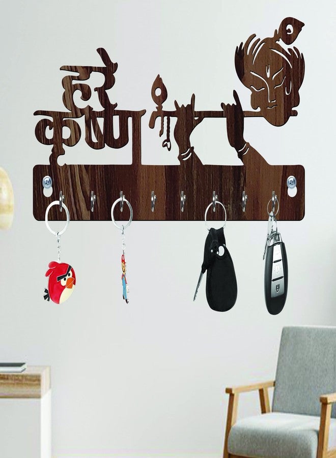 Freny Exim Hare Krishna Wooden Key Holder with Face Mask Hanging with 8 Hook - Brown 037 - Image 2