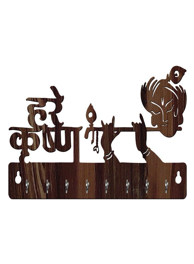 Freny Exim Hare Krishna Wooden Key Holder with Face Mask Hanging with 8 Hook - Brown 037 - Image 4