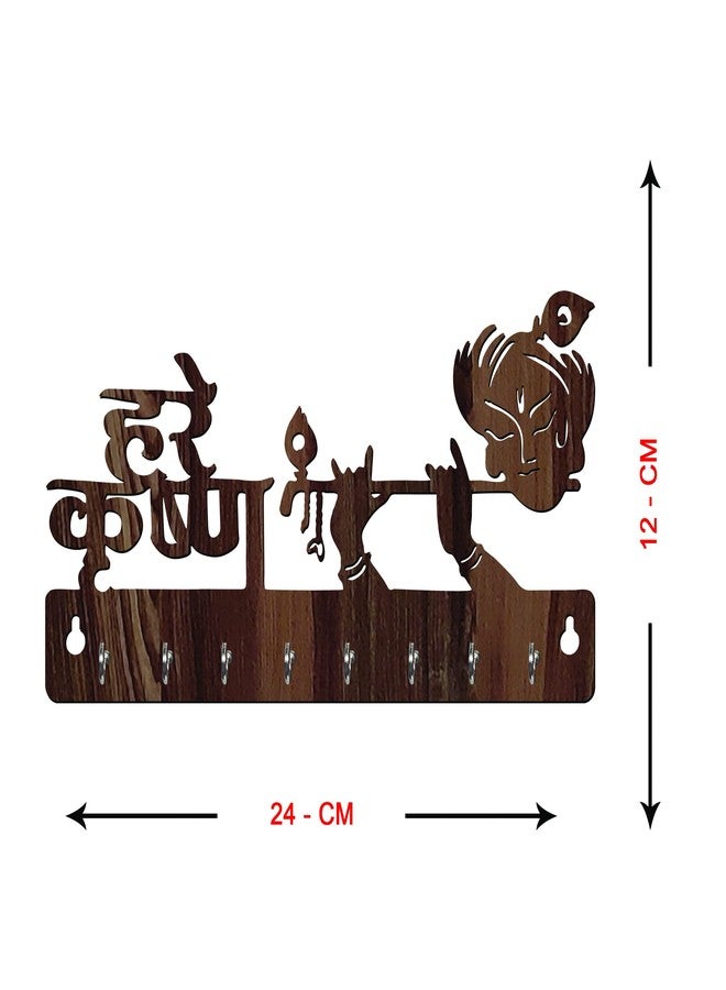 Freny Exim Hare Krishna Wooden Key Holder with Face Mask Hanging with 8 Hook - Brown 037 - Image 5