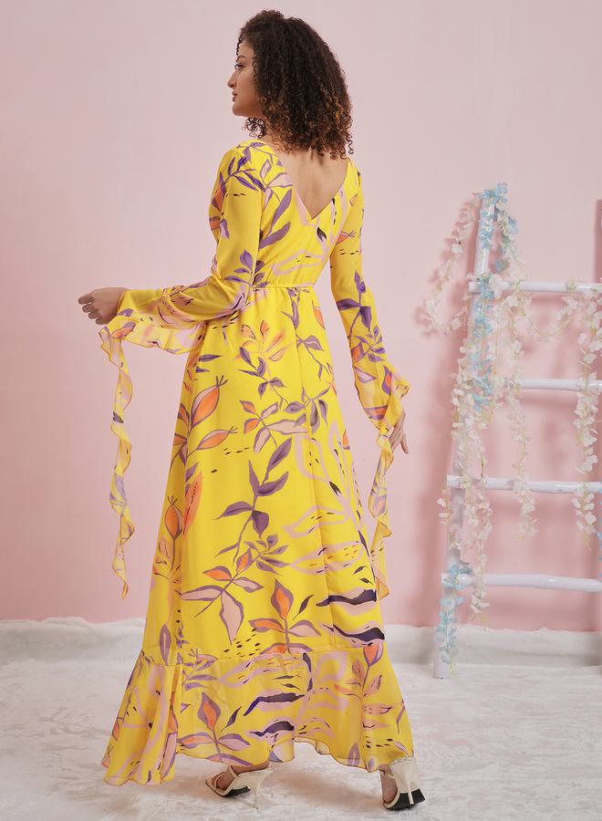 Athena فستان ماكسي مكشكش بياقة V ومطبوع بالكامل - Image 3