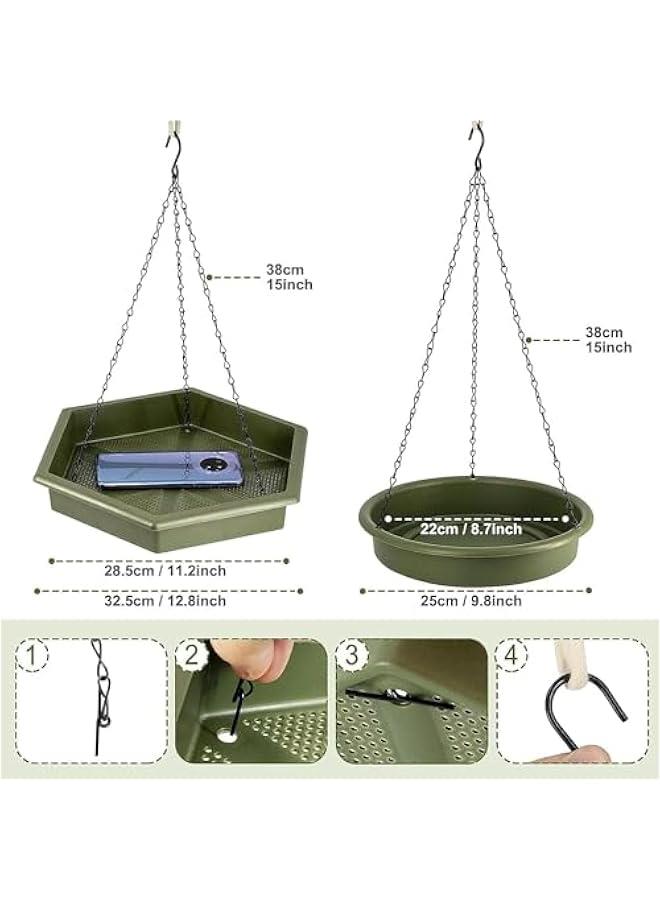 HOOKOR Bird Feeder,bird Feeders for Outdoors Hanging,Hanging Bird Feeder& Bird Baths for Outdoors Set of 2,Bird Feeder for Outside Wild Bird Feeders for Garden Yard Outdoor Decoration (Green) - Image 2