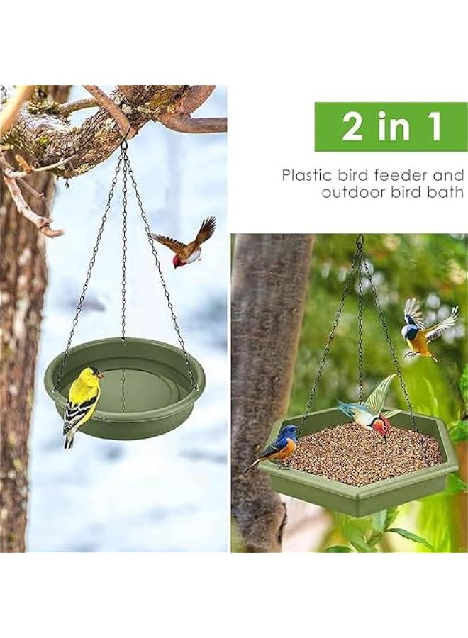 HOOKOR Bird Feeder,bird Feeders for Outdoors Hanging,Hanging Bird Feeder& Bird Baths for Outdoors Set of 2,Bird Feeder for Outside Wild Bird Feeders for Garden Yard Outdoor Decoration (Green) - Image 3