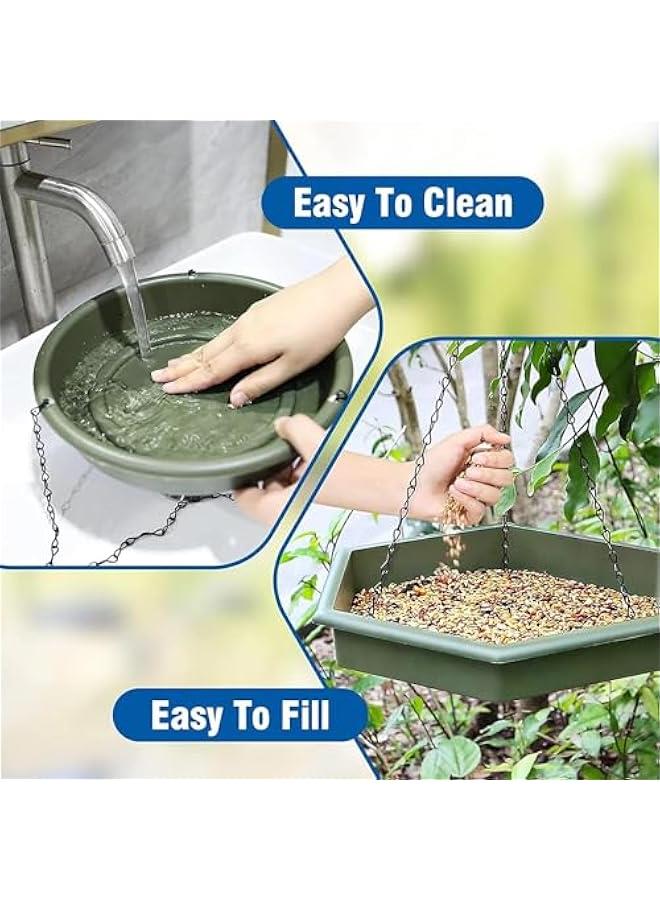 HOOKOR Bird Feeder,bird Feeders for Outdoors Hanging,Hanging Bird Feeder& Bird Baths for Outdoors Set of 2,Bird Feeder for Outside Wild Bird Feeders for Garden Yard Outdoor Decoration (Green) - Image 5