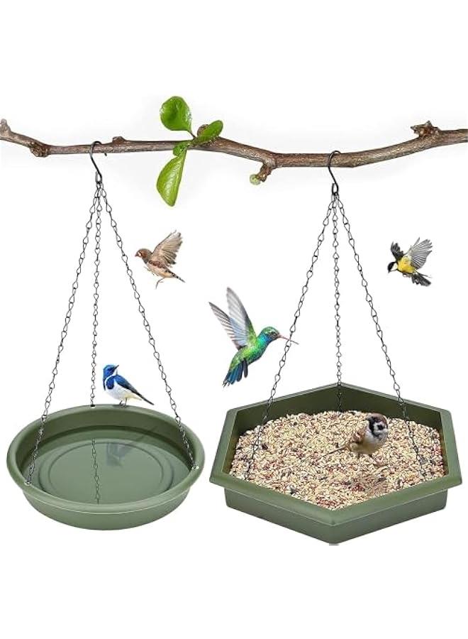 HOOKOR Bird Feeder,bird Feeders for Outdoors Hanging,Hanging Bird Feeder& Bird Baths for Outdoors Set of 2,Bird Feeder for Outside Wild Bird Feeders for Garden Yard Outdoor Decoration (Green) - Image 1
