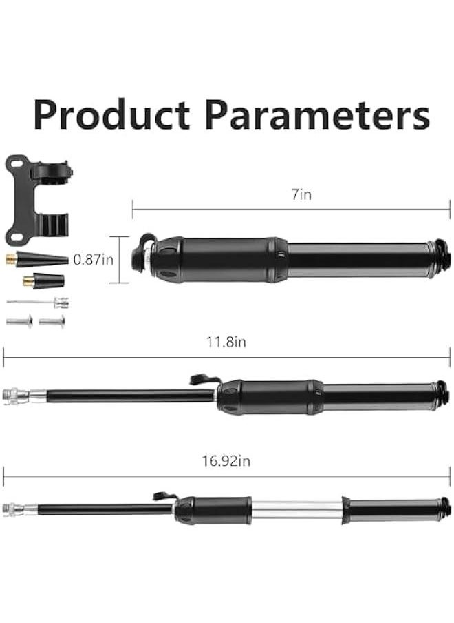 HOOKOR Small Bike Hand Pump Portable,Universal American and French valves, 100 PSI Max,for Road and Mountain Bikes, Scooter tire Pumps  - Image 2