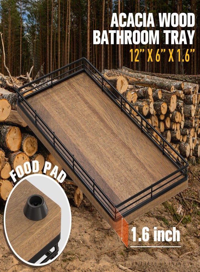 Focusonit Bathroom Vanity Tray for Counter - 12" x 6 "Acacia Wood Decorative Tray for Toilet Tank - Catchall Wooden Sink Tray Countertop Organizer for Kitchen│Dresser Room│Coffee Bar - Image 3
