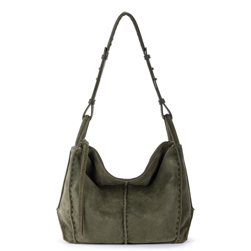 The Sak Los Feliz Hobo in Leather, Lined Shoulder Purse, Moss Suede - Image 1
