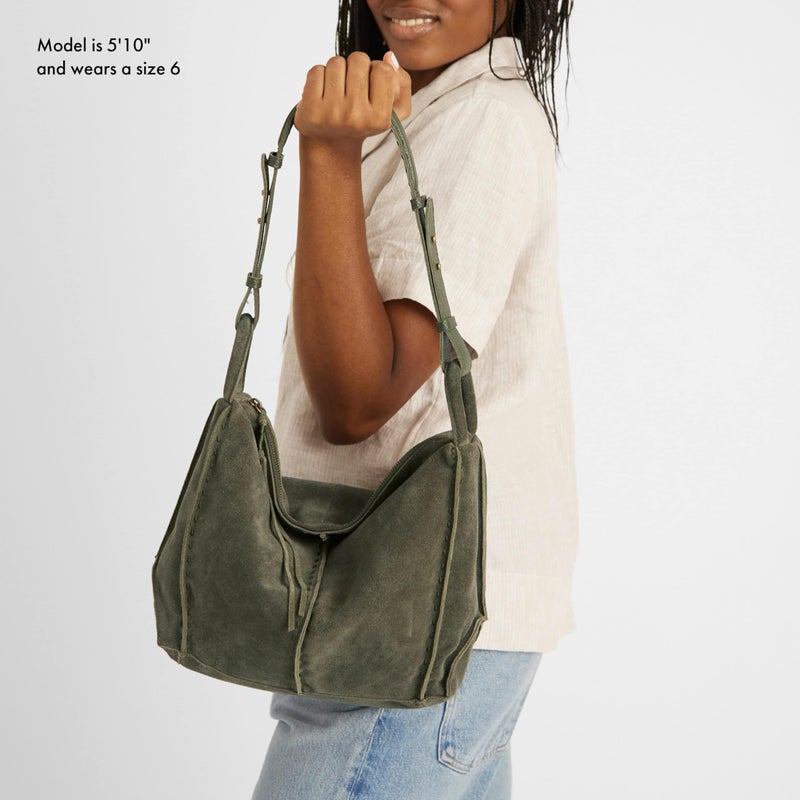 The Sak Los Feliz Hobo in Leather, Lined Shoulder Purse, Moss Suede - Image 2