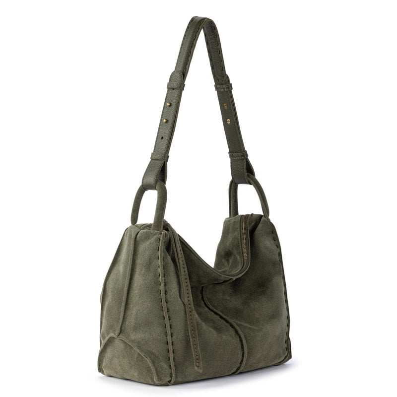 The Sak Los Feliz Hobo in Leather, Lined Shoulder Purse, Moss Suede - Image 5