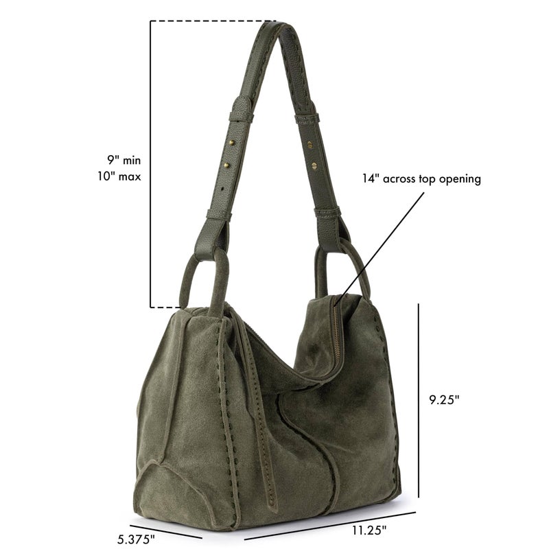 The Sak Los Feliz Hobo in Leather, Lined Shoulder Purse, Moss Suede - Image 4