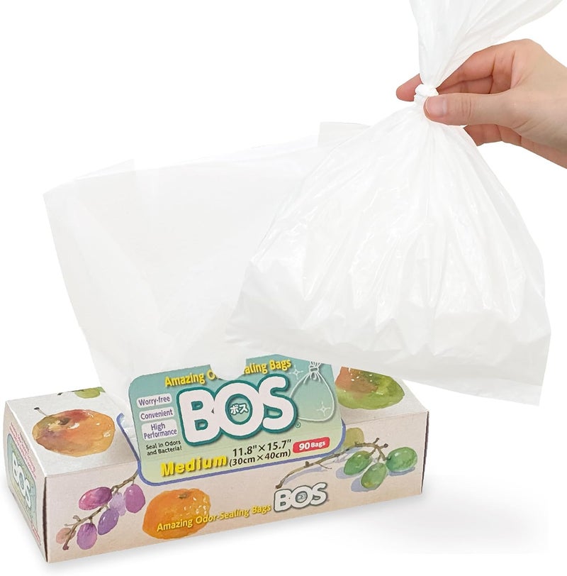 BOS أكياس BOS المدهشة القابلة للتصرف لإغلاق الروائح للحفاضات ونفايات الطعام وأكياس ostomy ونفايات الحيوانات الأليفة أو أي منتج صحي للتخلص منها متينة وغير معطرة حجم M لون أبيض 90 حبة عبوة من 1 - Image 1