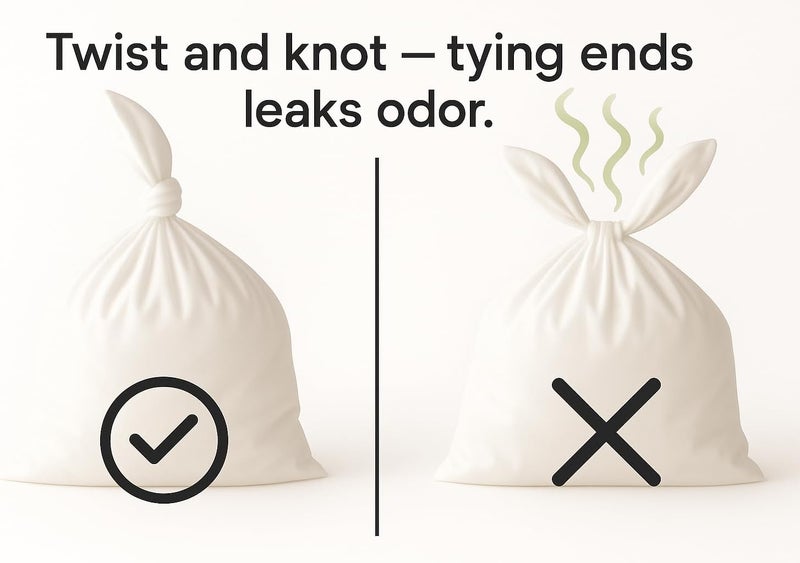 BOS أكياس BOS المدهشة القابلة للتصرف لإغلاق الروائح للحفاضات ونفايات الطعام وأكياس ostomy ونفايات الحيوانات الأليفة أو أي منتج صحي للتخلص منها متينة وغير معطرة حجم M لون أبيض 90 حبة عبوة من 1 - Image 5