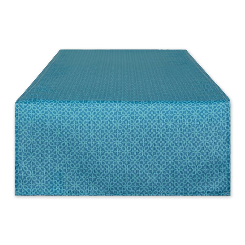 EL: TEXTILES STORM BLUE TONAL LATTICE PRINT OUTDOOR TABLE RUNNER 14x72 - Image 2