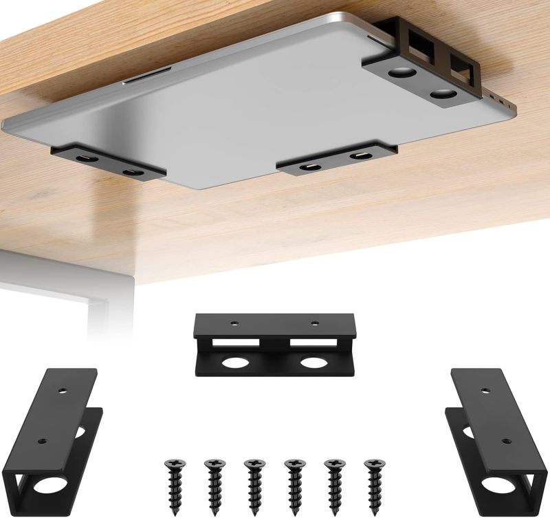 Laptop Stand 3 Pack Under Desk Mount Felt Anti-Scratch Holder - Adjustable Steel Storage for Laptop Cable Modem Router - Image 1