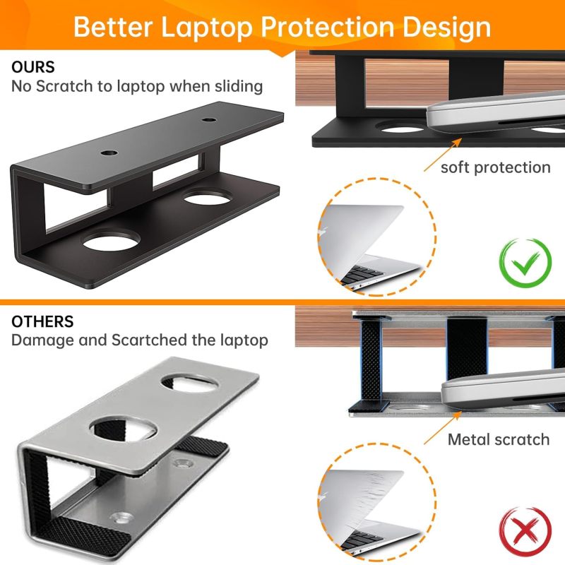 Laptop Stand 3 Pack Under Desk Mount Felt Anti-Scratch Holder - Adjustable Steel Storage for Laptop Cable Modem Router - Image 5