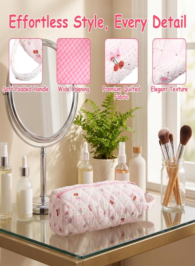 Xosjska Portable Pink Hair Tool Bag, Hair Tools Travel Bag with Cherry Pattern Quilted Cosmetics Toiletry Organizer Soft Cherry Makeup Bags Travel Case for Curling/Flat Irons, Hairs Dryers and Styling Tools - Image 5