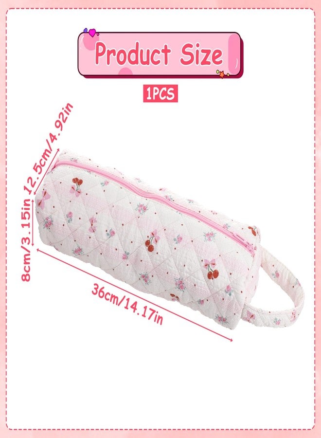 Xosjska Portable Pink Hair Tool Bag, Hair Tools Travel Bag with Cherry Pattern Quilted Cosmetics Toiletry Organizer Soft Cherry Makeup Bags Travel Case for Curling/Flat Irons, Hairs Dryers and Styling Tools - Image 2