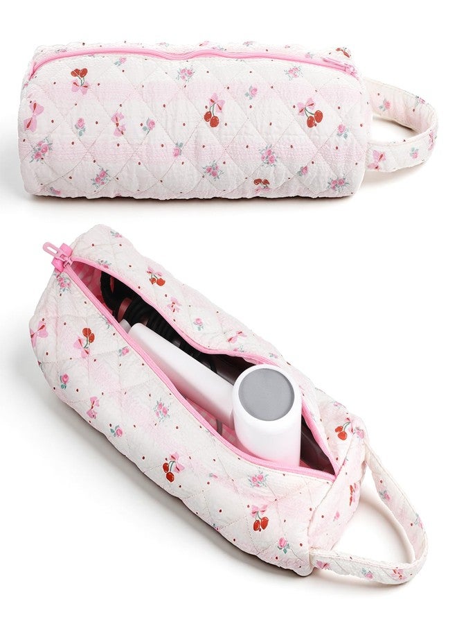 Xosjska Portable Pink Hair Tool Bag, Hair Tools Travel Bag with Cherry Pattern Quilted Cosmetics Toiletry Organizer Soft Cherry Makeup Bags Travel Case for Curling/Flat Irons, Hairs Dryers and Styling Tools - Image 1