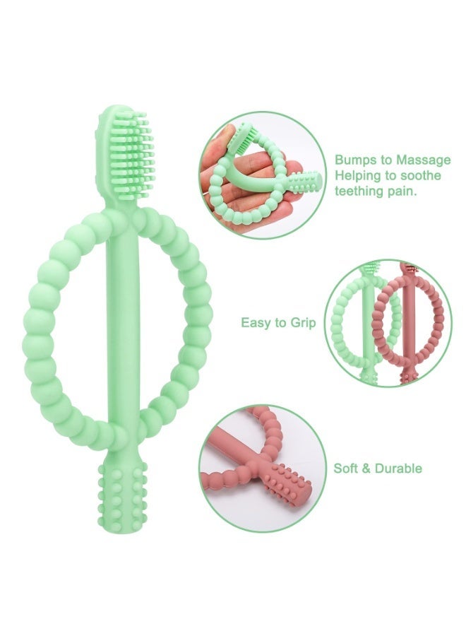 general Baby Teething Toys with Easy-Hold Handle, Silicone Infant Toothbrush, Textured On Both Sides Helps Massage, Soothe Sore Gums, Teething Toys for Babies 0-6 Months, 6-12 Months Bright Green & Caramel - Image 4