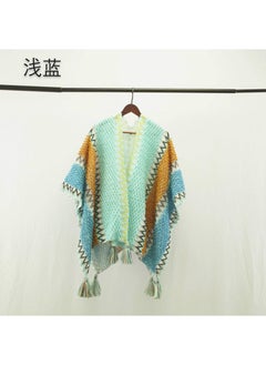 Yunnan Xinjiang Tibet travel outer cloak scarf dual-use ethnic style early spring thickened cloud shoulder shawl cardigan Light blue