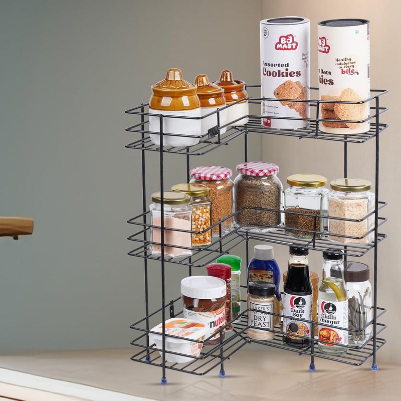 Zinbell 3 Layer L Shape Corner Stand for Multipurpose Storage of Kitchen and Bathroom Size 33 L x 33 B x 46 H cm Colour Black - Image 1