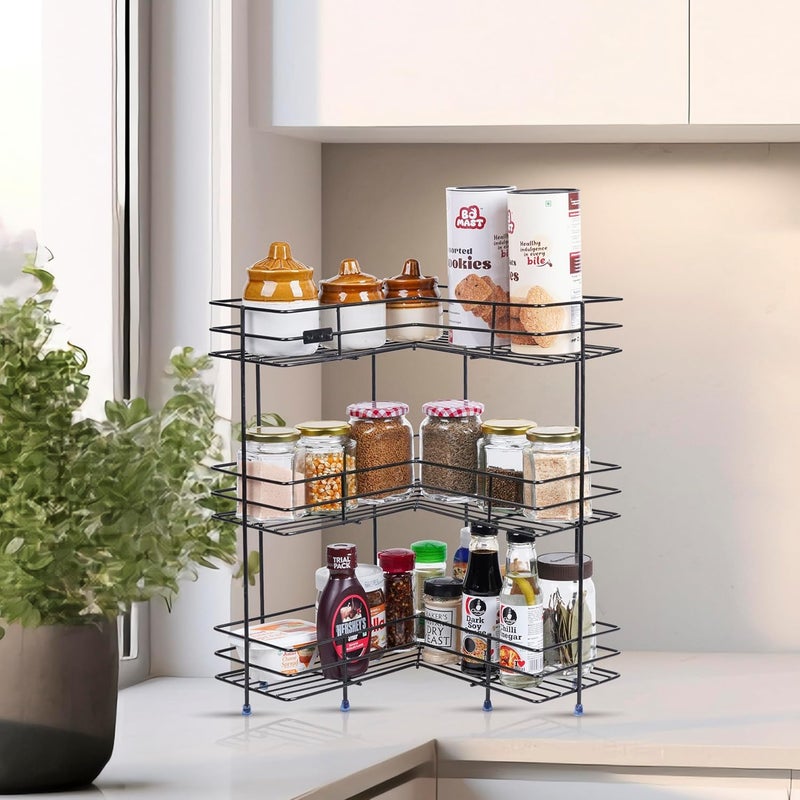 Zinbell 3 Layer L Shape Corner Stand for Multipurpose Storage of Kitchen and Bathroom Size 33 L x 33 B x 46 H cm Colour Black - Image 4