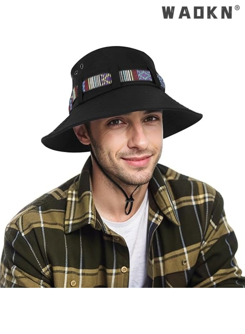 WAOKN Brim Sun Hats, Bucket Hat for Fishing Hiking Garden,Waterproof Sun Hat Wide Brim Bucket Hat UV Protection Boonie Hat,Mountaineering Cap，Summer Beach Bucket Hat for Men Women(Black) - Image 3