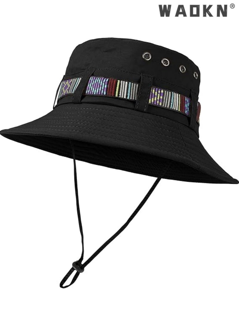 WAOKN Brim Sun Hats, Bucket Hat for Fishing Hiking Garden,Waterproof Sun Hat Wide Brim Bucket Hat UV Protection Boonie Hat,Mountaineering Cap，Summer Beach Bucket Hat for Men Women(Black) - Image 5