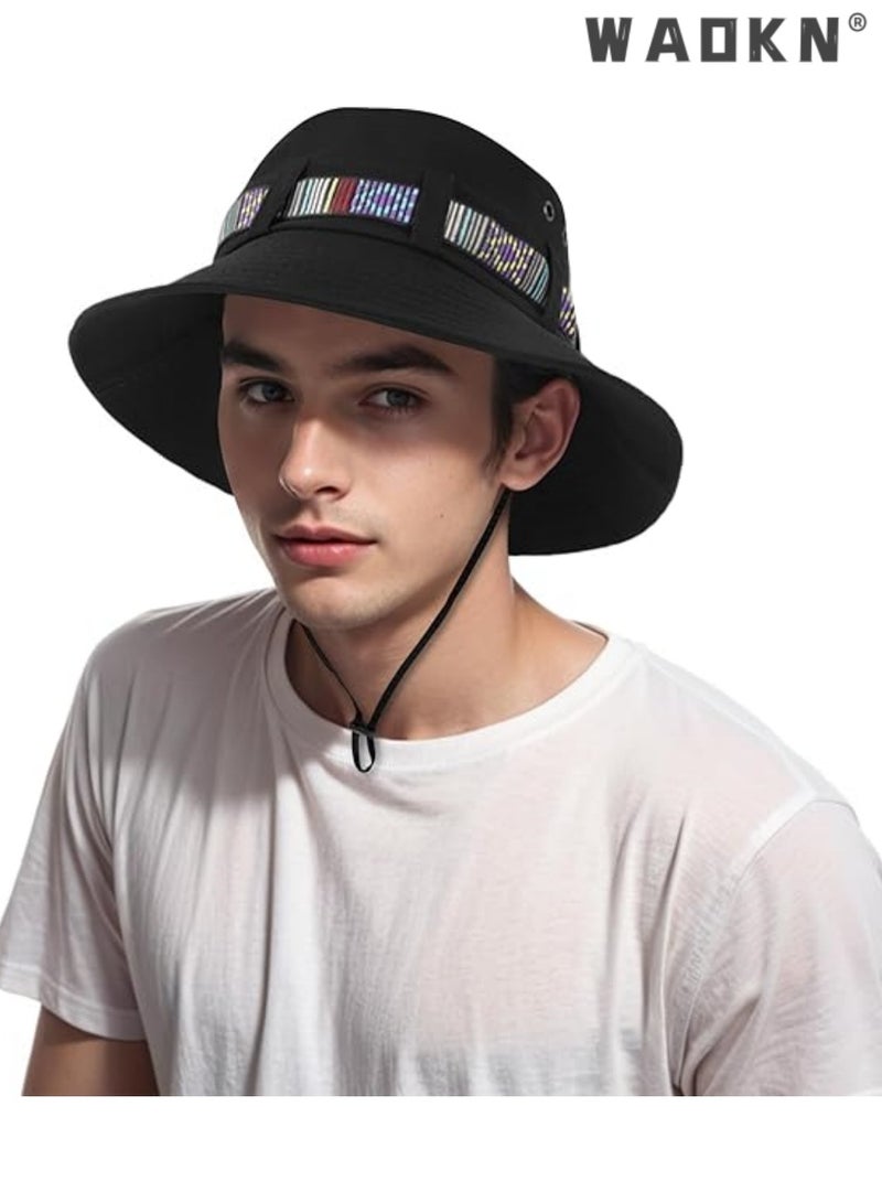 WAOKN Brim Sun Hats, Bucket Hat for Fishing Hiking Garden,Waterproof Sun Hat Wide Brim Bucket Hat UV Protection Boonie Hat,Mountaineering Cap，Summer Beach Bucket Hat for Men Women(Black) - Image 2