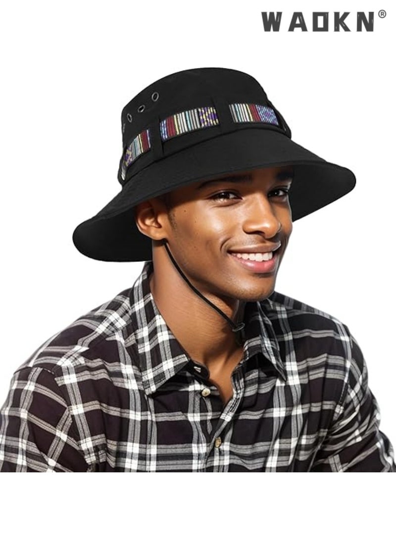 WAOKN Brim Sun Hats, Bucket Hat for Fishing Hiking Garden,Waterproof Sun Hat Wide Brim Bucket Hat UV Protection Boonie Hat,Mountaineering Cap，Summer Beach Bucket Hat for Men Women(Black) - Image 4