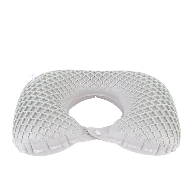 Inflatable Travel Neck Pillow Press to Inflate Lightweight Portable U Shaped Headrest Cushion for Office Airplane Train Car Light Grey - Image 1