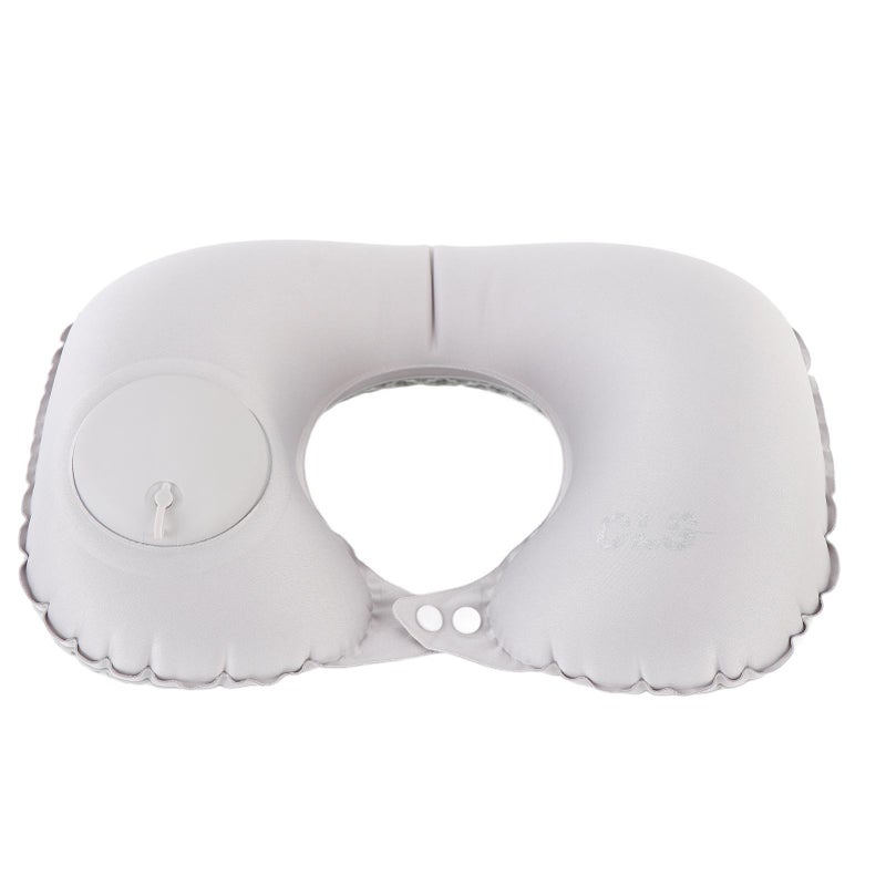 Inflatable Travel Neck Pillow Press to Inflate Lightweight Portable U Shaped Headrest Cushion for Office Airplane Train Car Light Grey - Image 4