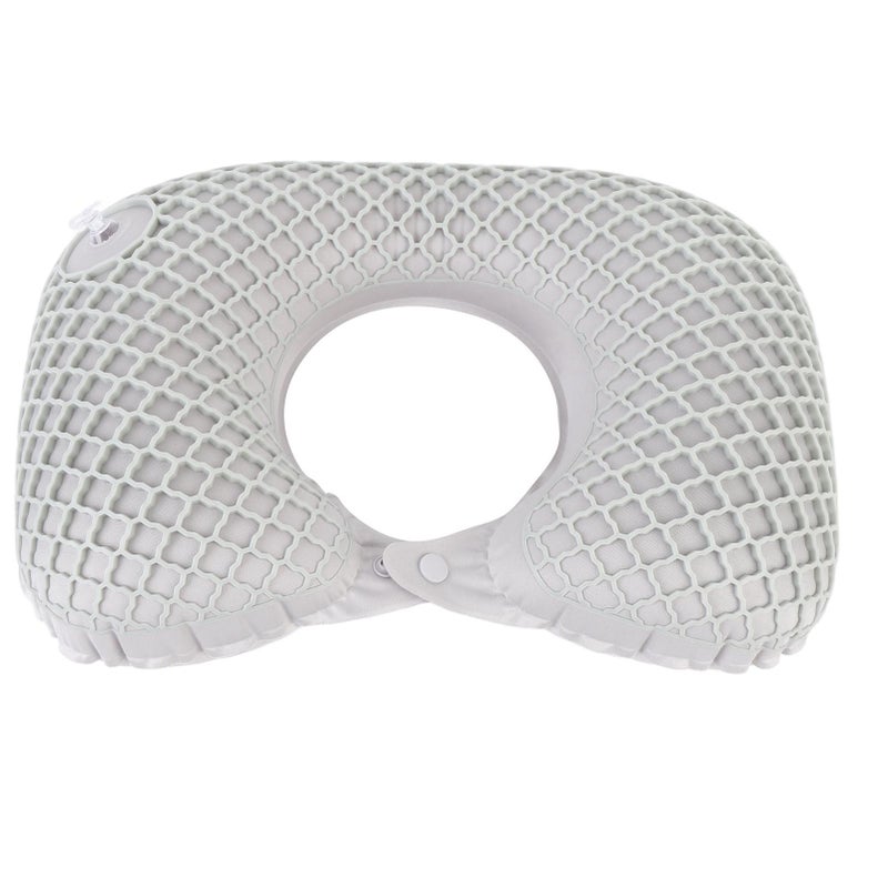 Inflatable Travel Neck Pillow Press to Inflate Lightweight Portable U Shaped Headrest Cushion for Office Airplane Train Car Light Grey - Image 2