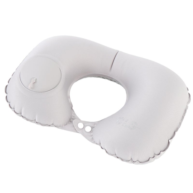Inflatable Travel Neck Pillow Press to Inflate Lightweight Portable U Shaped Headrest Cushion for Office Airplane Train Car Light Grey - Image 3