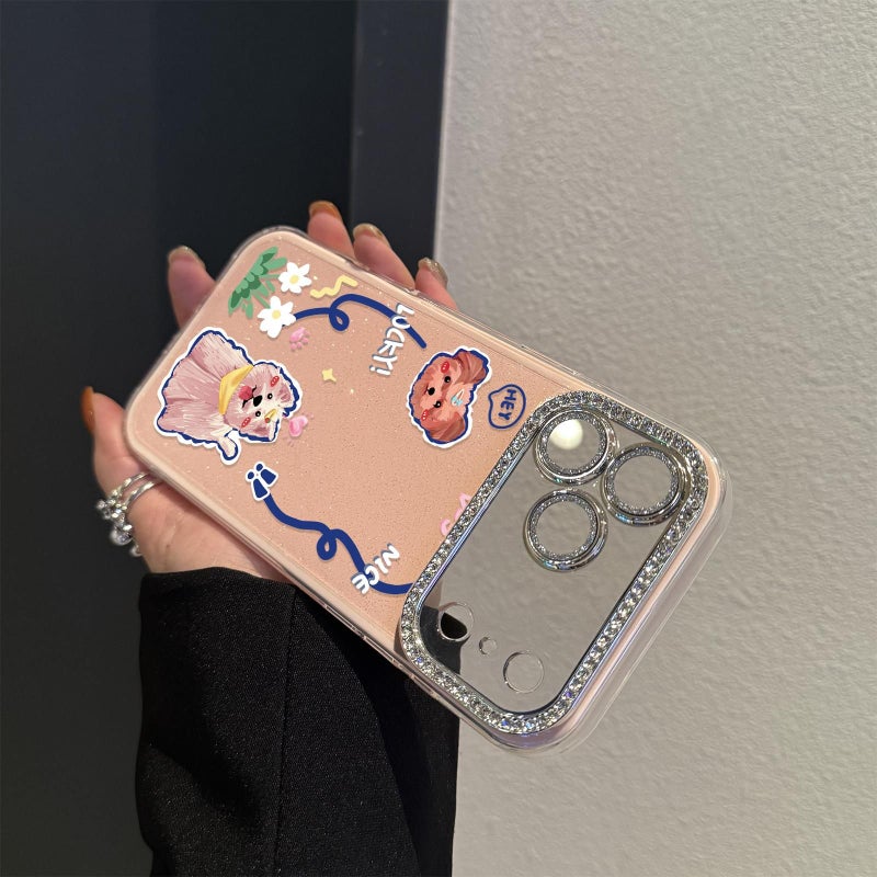Bright Pink Rhinestone Glitter Polka Dot Phone Case For iPhone 16 Pro Max Anti Fouling Durable - Image 4