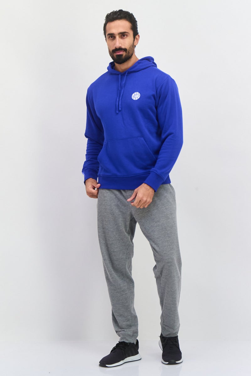 New Balance سويت شيرت رجالي بأكمام طويلة وقصة مريحة مع غطاء رأس، أزرق - Image 4