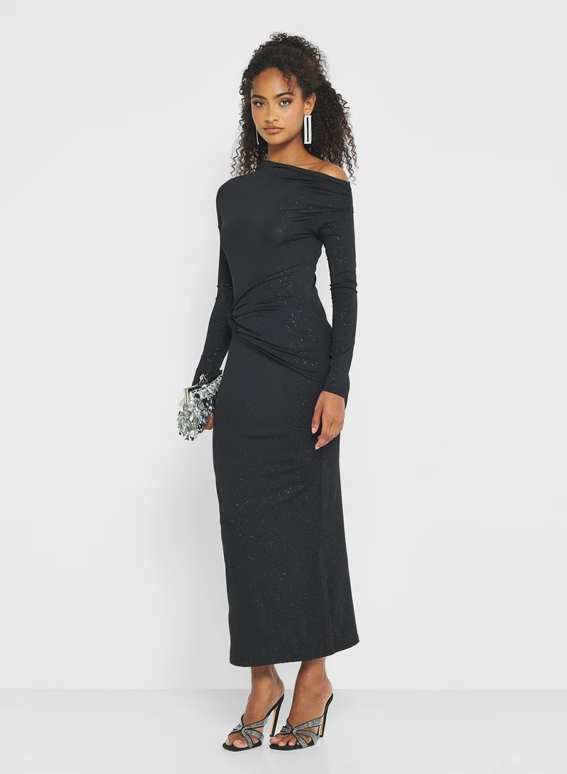 Ginger Assymetric Shoulder Draped Bodycon Dress